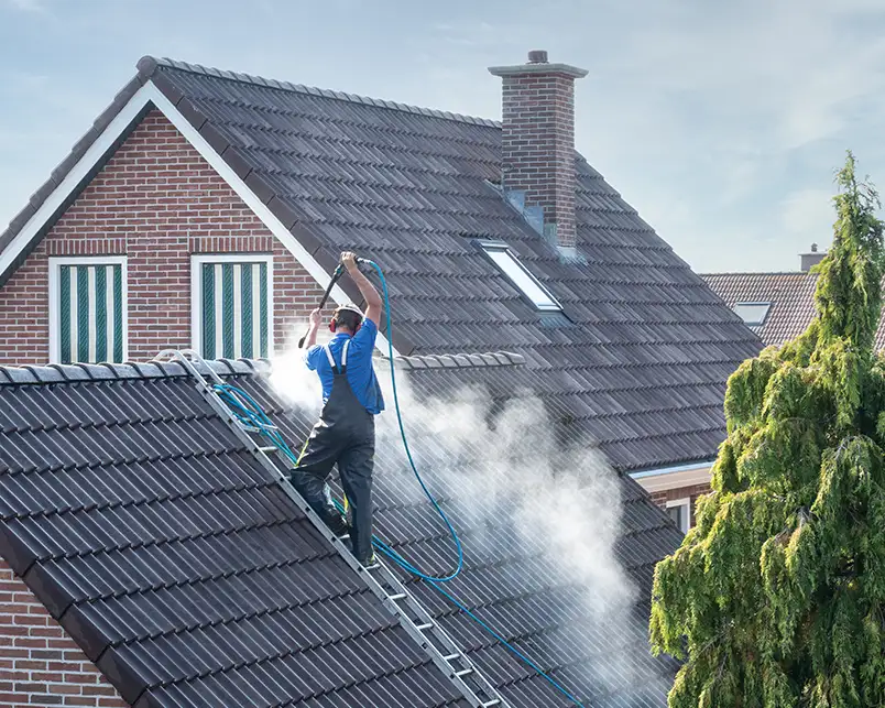 MadCow Outdoor Service - safely pressure washing roof - Alton, IL