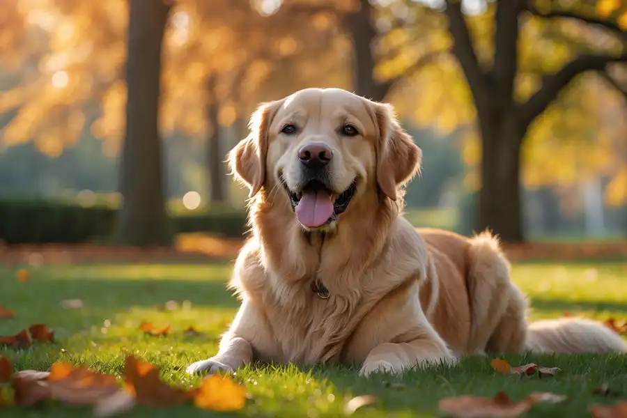 Madcow Tree Service—A happy golden retriever in a pet-friendly yard in Granite City, IL, with trees in the background.